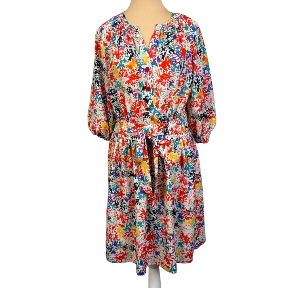Eliza J Size 4 Colorful Floral Smocked Balloon Sleeve Mini Dress Vibrant Print 🌸